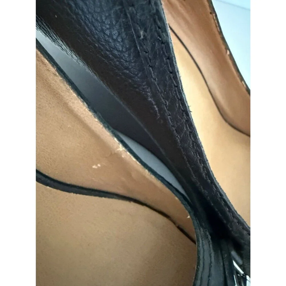 Saks Fifth Avenue Black Leather Peep Toe Wedge Heels 7M